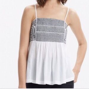 Madewell White and Navy Embroidered Camisole